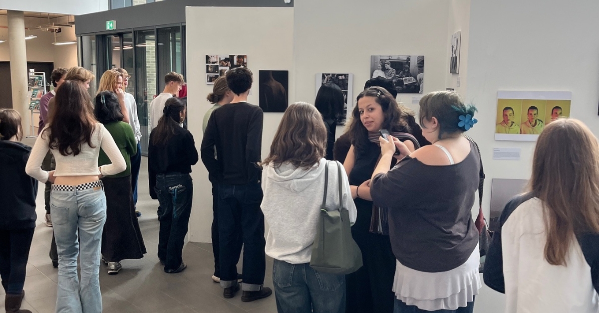 Students stood admiring the exhibit